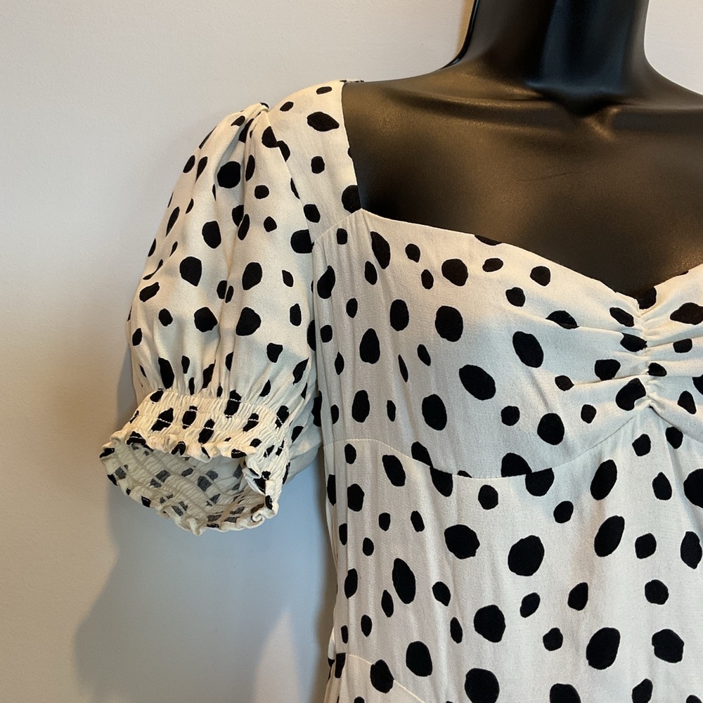 Reformation Drea Dress Ink Blot Polka Dot Puff Sleeve‎ Dress - Picture 3 of 8